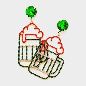 St Patricks Day Rhinestone Beer Mug Earrings for Wife, Festive Irish Pride Gift